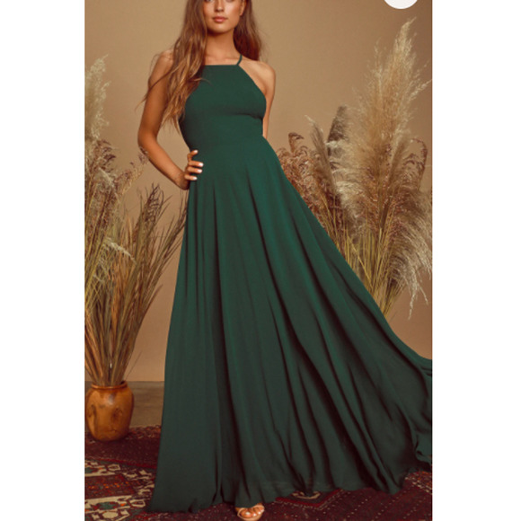 Sold👗LULUS Mythical Kind of Love Dark Green Maxi - Picture 4 of 10